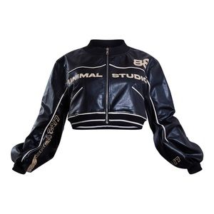 Black Cropped Pu Racer Jacket